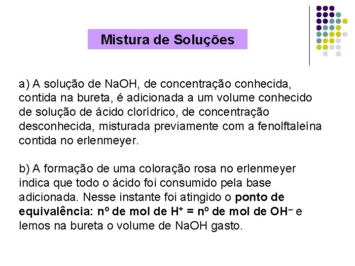 Mistura de Soluções a) A solução de Na. OH, de concentração conhecida, contida na