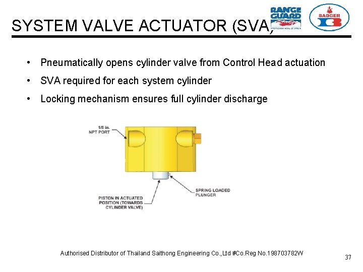 SYSTEM VALVE ACTUATOR (SVA) • Pneumatically opens cylinder valve from Control Head actuation •