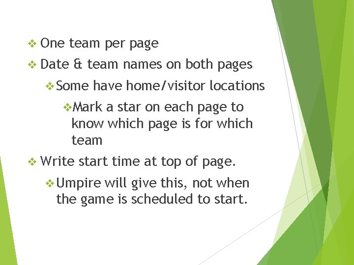 v One team per page v Date & team names on both pages v