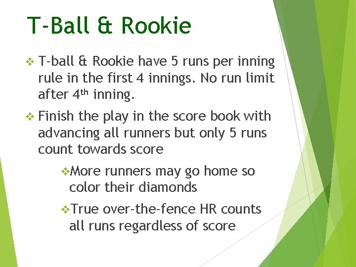 T-Ball & Rookie v T-ball & Rookie have 5 runs per inning rule in