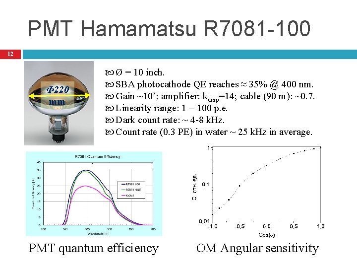 PMT Hamamatsu R 7081 -100 12 Φ 220 mm Ø = 10 inch. SBA
