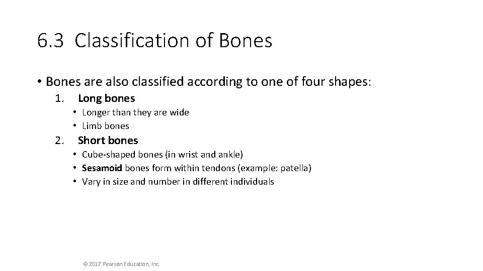 6. 3 Classification of Bones • Bones are also classified according to one of