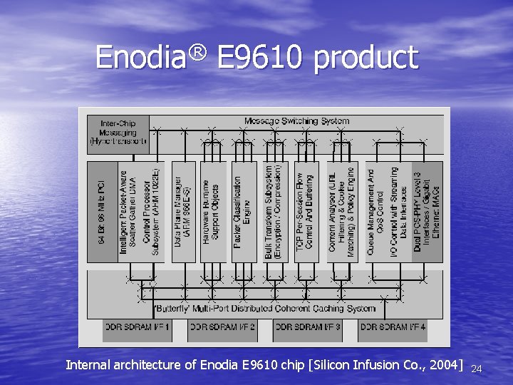 Enodia® E 9610 product Internal architecture of Enodia E 9610 chip [Silicon Infusion Co.