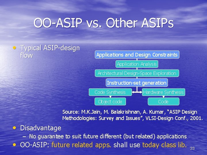 OO-ASIP vs. Other ASIPs • Typical ASIP-design flow Applications and Design Constraints Application Analysis