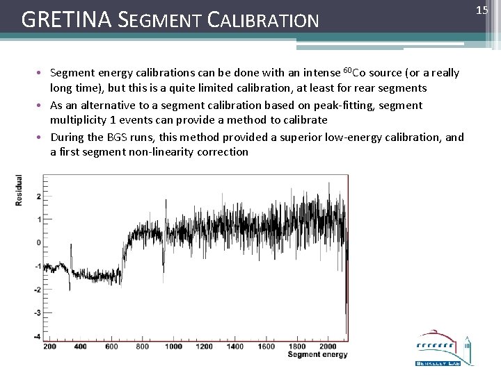 GRETINA SEGMENT CALIBRATION • Segment energy calibrations can be done with an intense 60