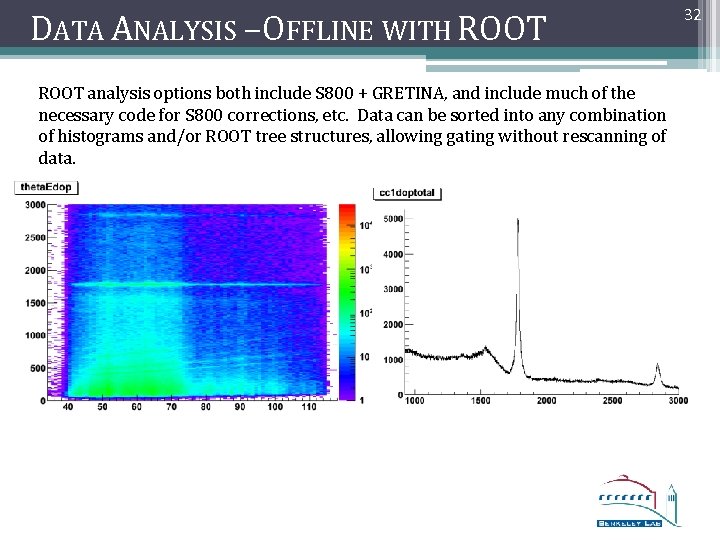 DATA ANALYSIS –OFFLINE WITH ROOT analysis options both include S 800 + GRETINA, and