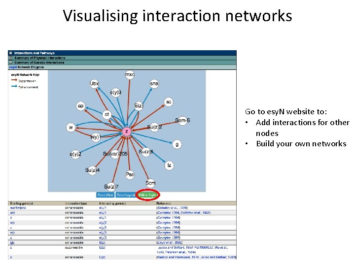 Visualising interaction networks Go to esy. N website to: • Add interactions for other