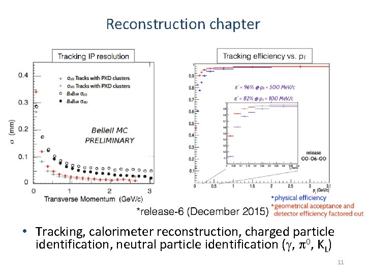 Reconstruction chapter • Tracking, calorimeter reconstruction, charged particle identification, neutral particle identification (g, p