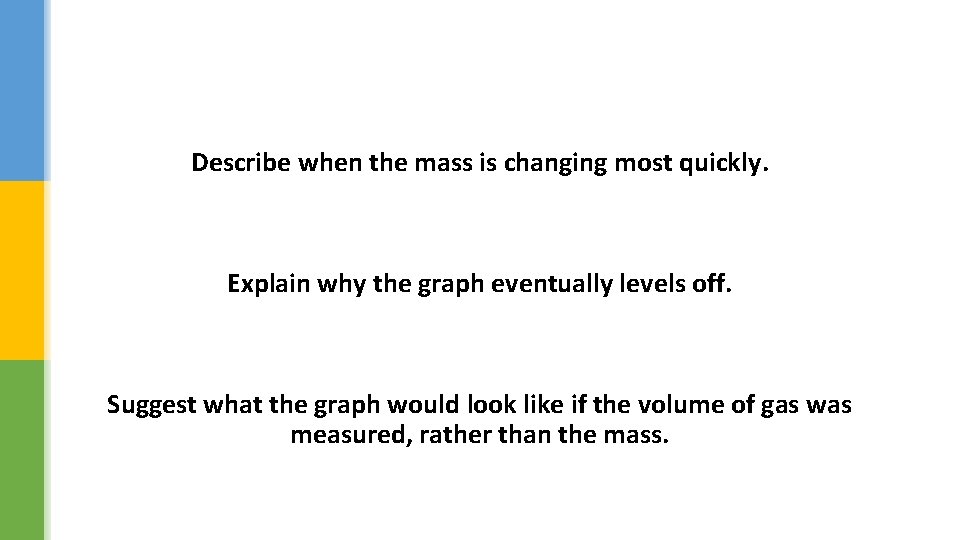 Describe when the mass is changing most quickly. Explain why the graph eventually levels