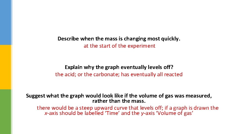 Describe when the mass is changing most quickly. at the start of the experiment