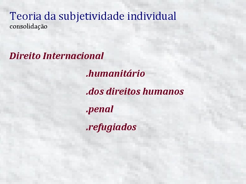 Teoria da subjetividade individual consolidação Direito Internacional. humanitário. dos direitos humanos. penal. refugiados 