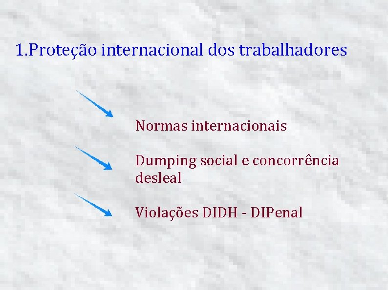 1. Proteção internacional dos trabalhadores Normas internacionais Dumping social e concorrência desleal Violações DIDH