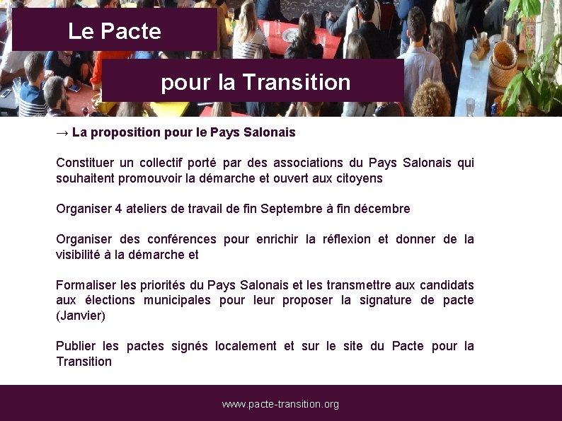 Le Pacte pour la Transition → La proposition pour le Pays Salonais Constituer un