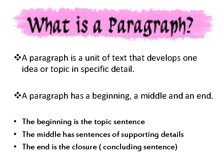 v. A paragraph is a unit of text that develops one idea or topic