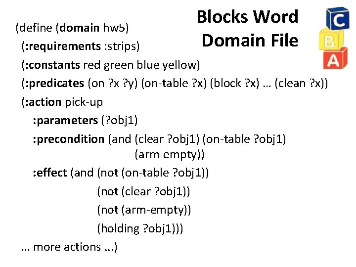 Blocks Word Domain File (define (domain hw 5) (: requirements : strips) (: constants
