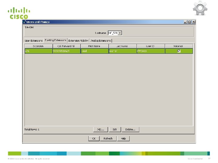 © 2010 Cisco and/or its affiliates. All rights reserved. Cisco Confidential 37 