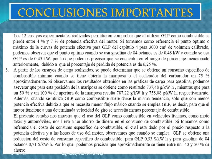 CONCLUSIONES IMPORTANTES 12/06/2021 Ing. Juan J. NINA CHARAJA 