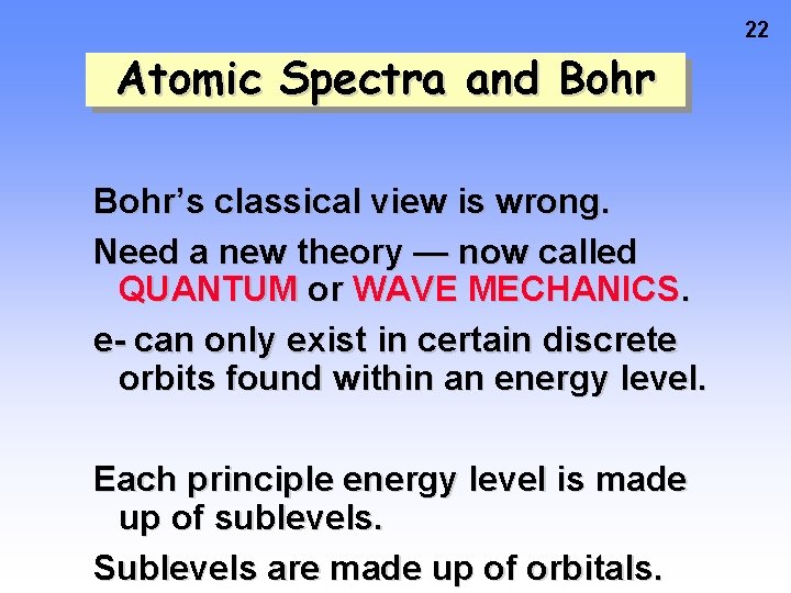 22 Atomic Spectra and Bohr’s classical view is wrong. Need a new theory — 22 Atomic Spectra and Bohr’s classical view is wrong. Need a new theory —