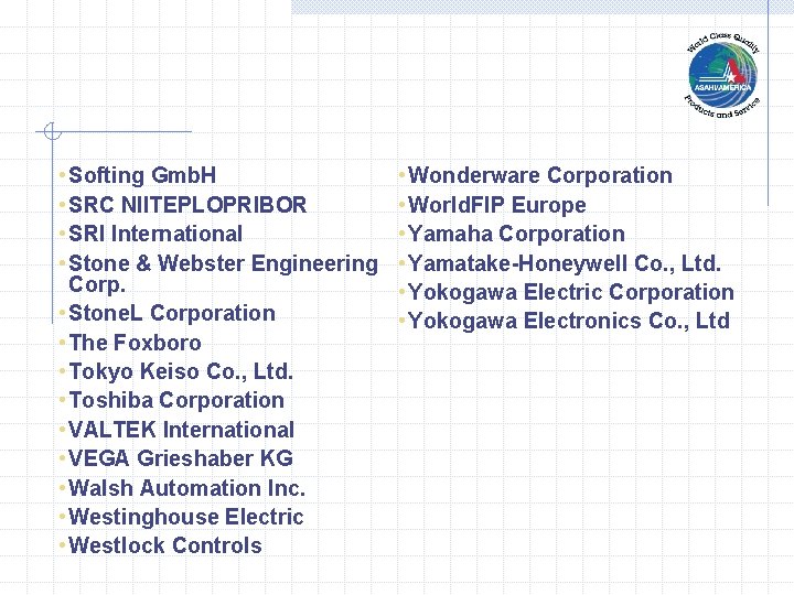  • Softing Gmb. H • SRC NIITEPLOPRIBOR • SRI International • Stone &