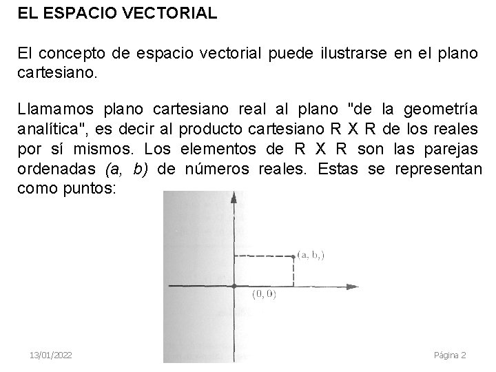 EL ESPACIO VECTORIAL El concepto de espacio vectorial puede ilustrarse en el plano cartesiano.