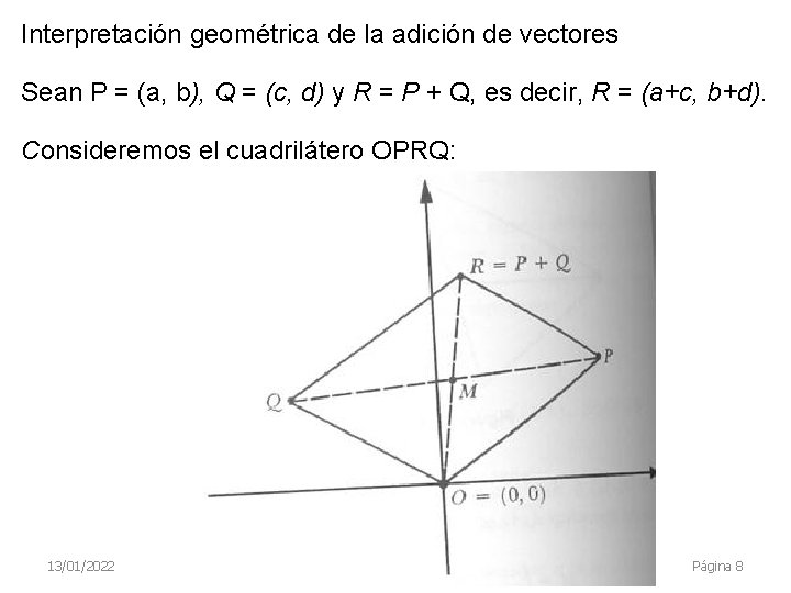 Interpretación geométrica de la adición de vectores Sean P = (a, b), Q =