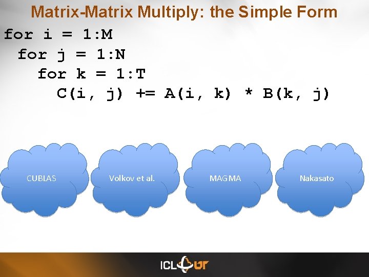 Matrix-Matrix Multiply: the Simple Form for i = 1: M for j = 1: