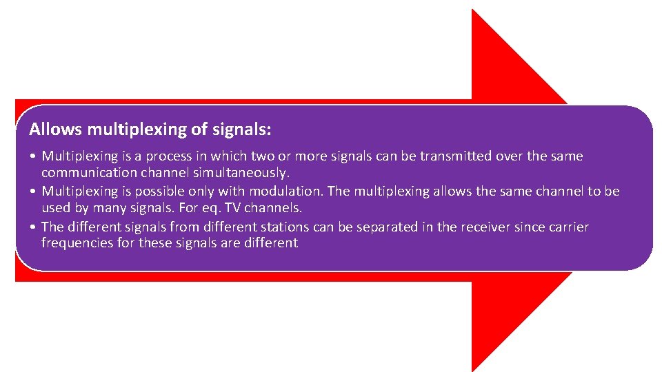 Allows multiplexing of signals: • Multiplexing is a process in which two or more