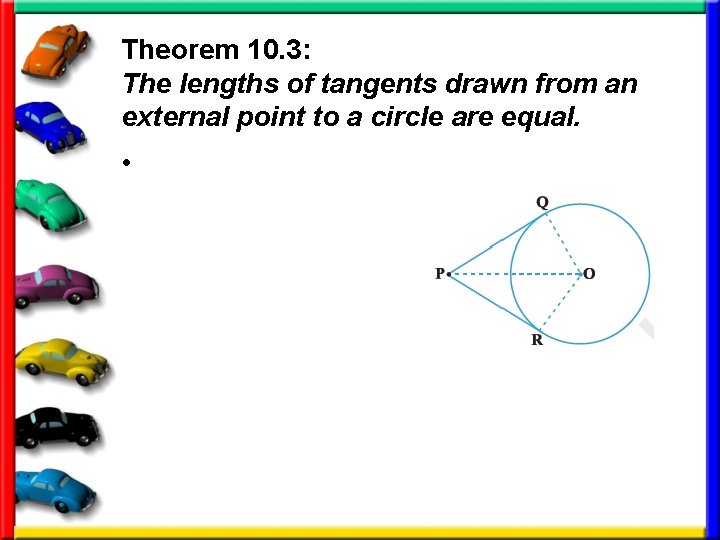 Theorem 10. 3: The lengths of tangents drawn from an external point to a