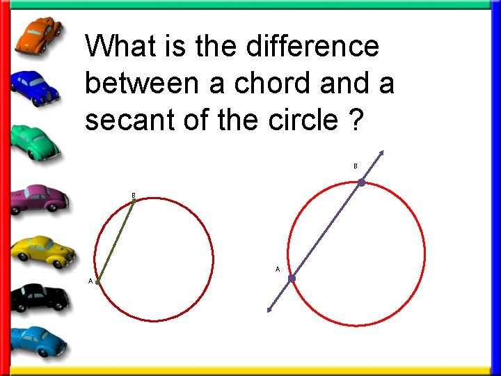 What is the difference between a chord and a secant of the circle ?