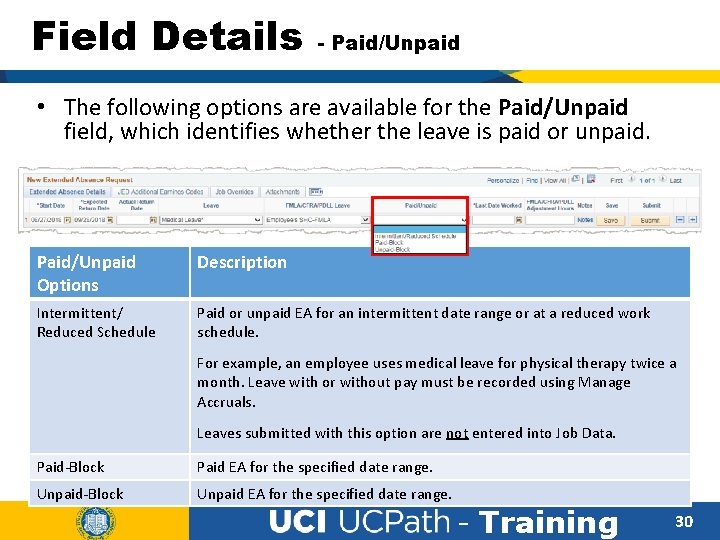 Field Details - Paid/Unpaid • The following options are available for the Paid/Unpaid field,