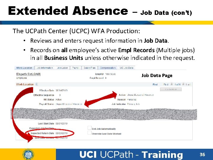 Extended Absence – Job Data (con’t) The UCPath Center (UCPC) WFA Production: • Reviews