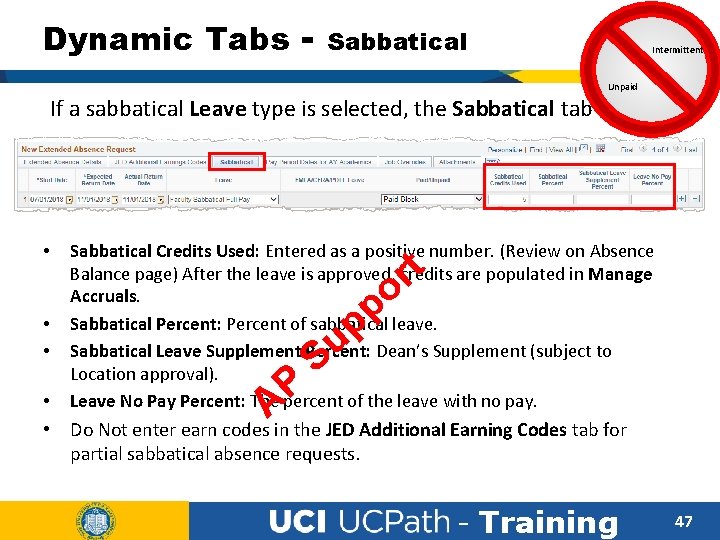 Dynamic Tabs - Sabbatical Intermittent Unpaid If a sabbatical Leave type is selected, the