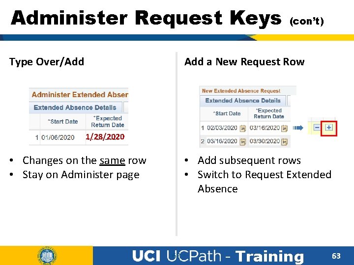 Administer Request Keys (con’t) Add a New Request Row Type Over/Add ➠ 1/28/2020 •