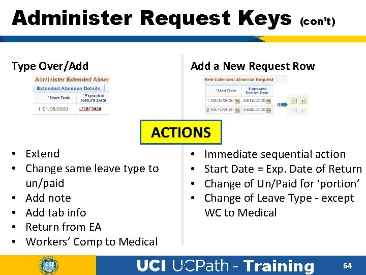 Administer Request Keys Type Over/Add (con’t) Add a New Request Row ➠ 1/28/2020 ACTIONS