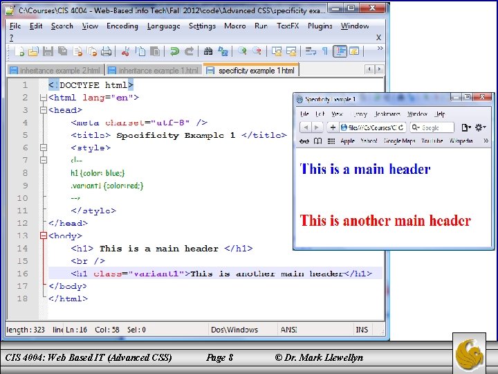CIS 4004: Web Based IT (Advanced CSS) Page 8 © Dr. Mark Llewellyn 