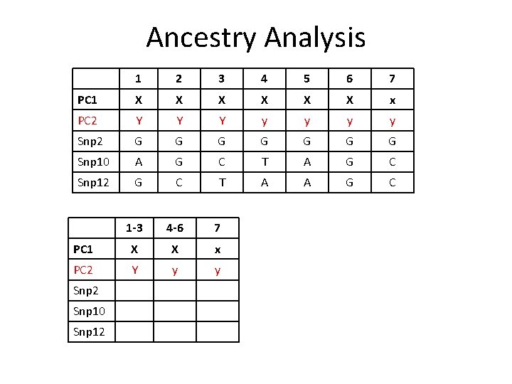 Ancestry Analysis 1 2 3 4 5 6 7 PC 1 X X X