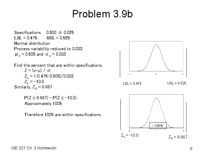 Problem 3. 9 b Specifications 0. 500 ± 0. 025 LSL = 0. 475