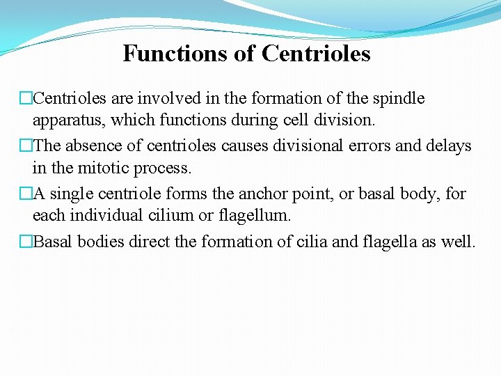 Functions of Centrioles �Centrioles are involved in the formation of the spindle apparatus, which