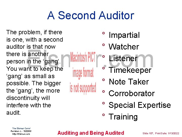 A Second Auditor The problem, if there is one, with a second auditor is