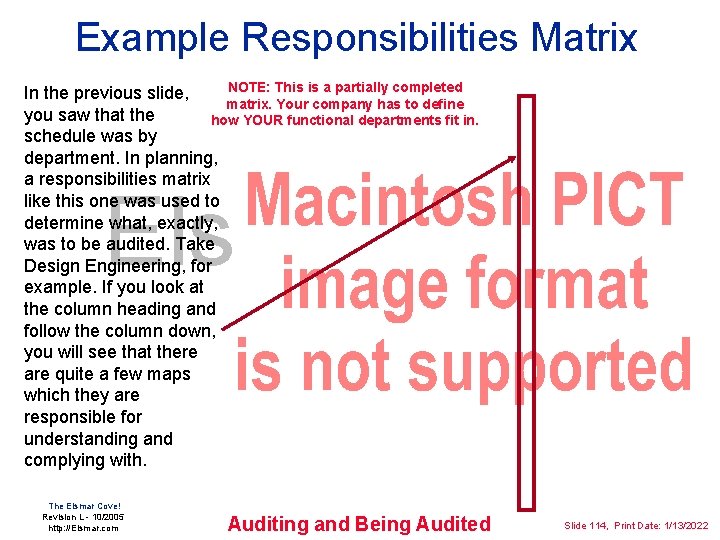 Example Responsibilities Matrix NOTE: This is a partially completed In the previous slide, matrix.