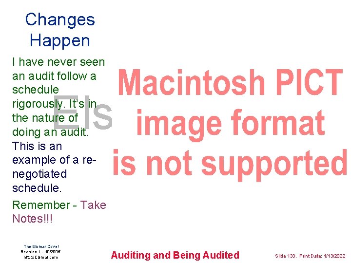 Changes Happen I have never seen an audit follow a schedule rigorously. It’s in