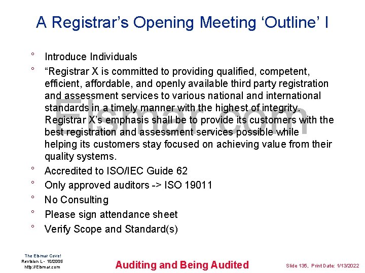 A Registrar’s Opening Meeting ‘Outline’ I ° Introduce Individuals ° “Registrar X is committed