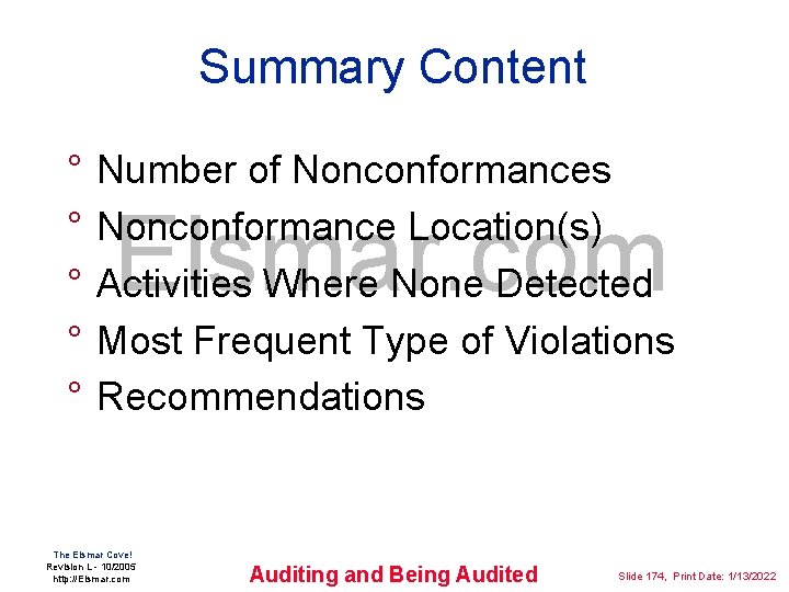 Summary Content ° ° ° Number of Nonconformances Nonconformance Location(s) Activities Where None Detected