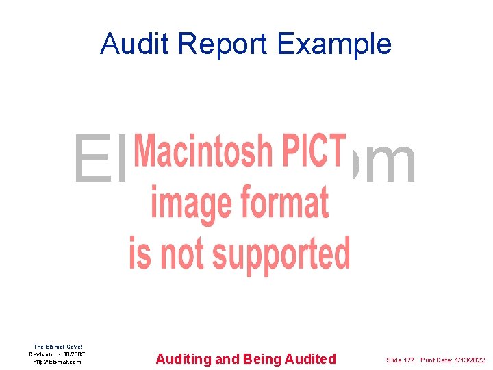 Audit Report Example Elsmar. com The Elsmar Cove! Revision L - 10/2005 http: //Elsmar.