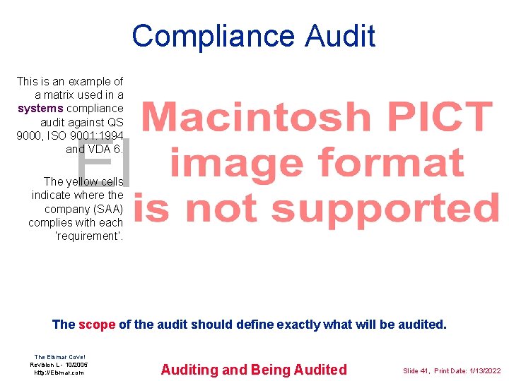 Compliance Audit This is an example of a matrix used in a systems compliance