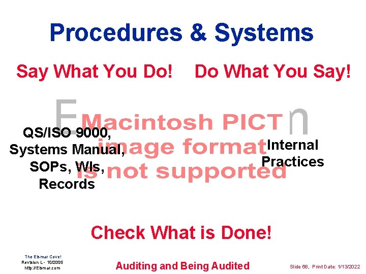 Procedures & Systems Say What You Do! Do What You Say! Elsmar. com QS/ISO