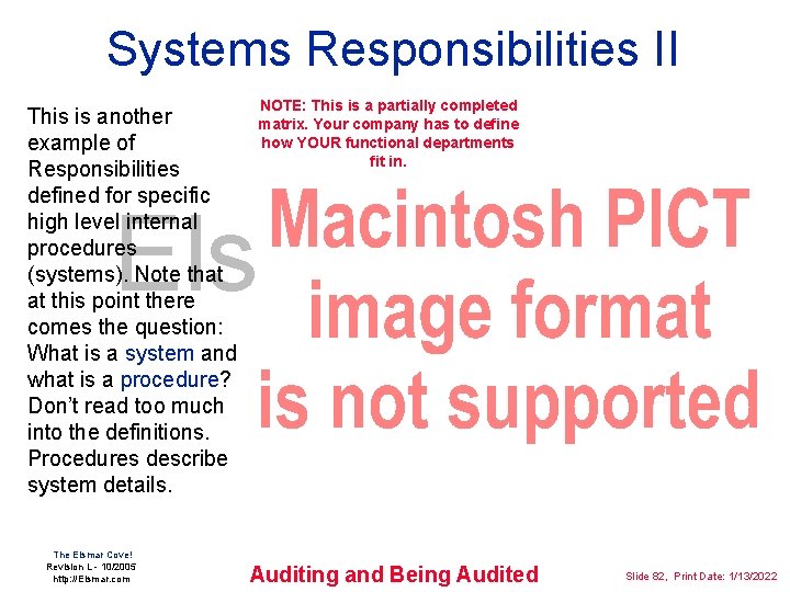 Systems Responsibilities II This is another example of Responsibilities defined for specific high level