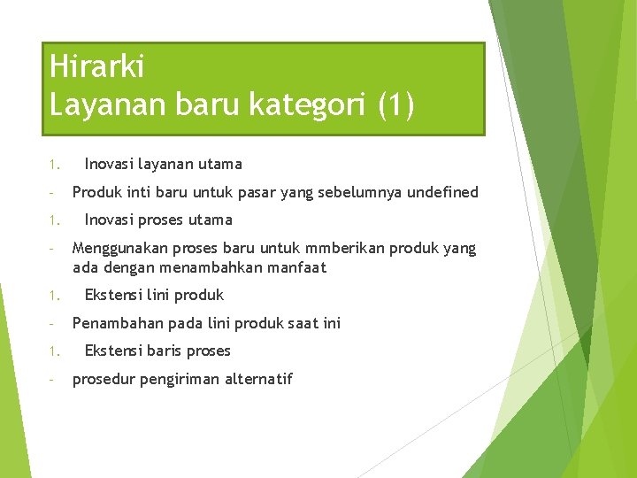 Hirarki Layanan baru kategori (1) 1. 1. - Inovasi layanan utama Produk inti baru