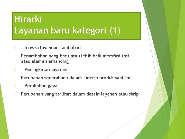 Hirarki Layanan baru kategori (1) 1. 1. 1. - Inovasi layannan tambahan Penambahan yang