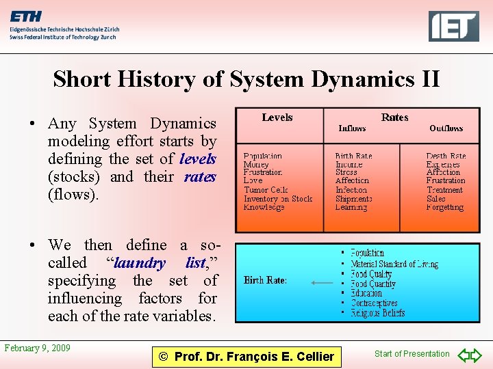 Short History of System Dynamics II • Any System Dynamics modeling effort starts by